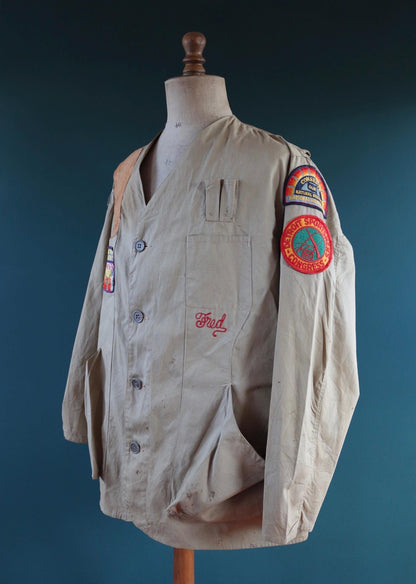Vintage 1950s shooting jacket - rifle club chain stitch patches - 50” chest
