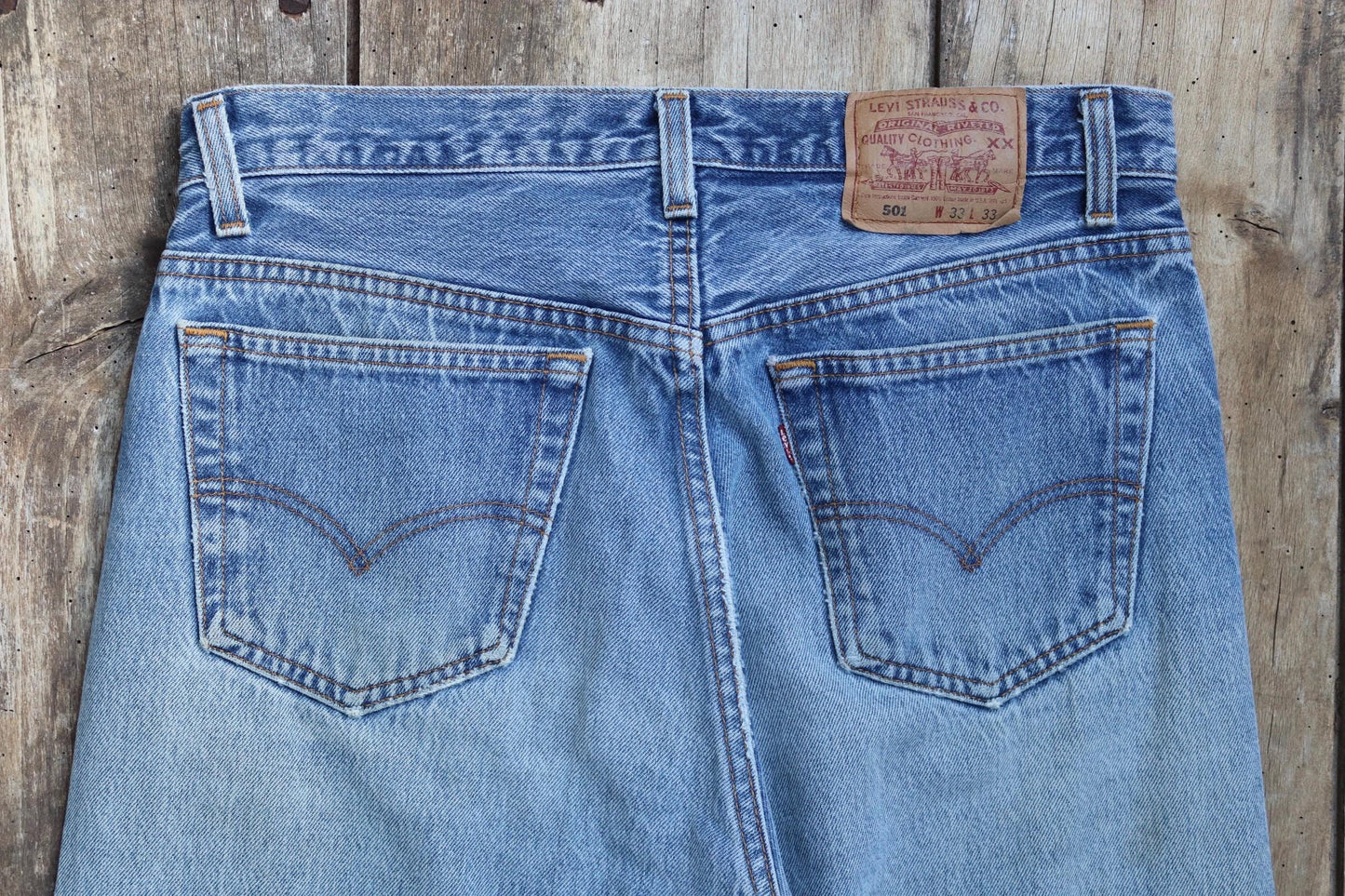 Vintage 1990s Levis 501 denim jeans - made in USA - small e red tab - 32” x 33”