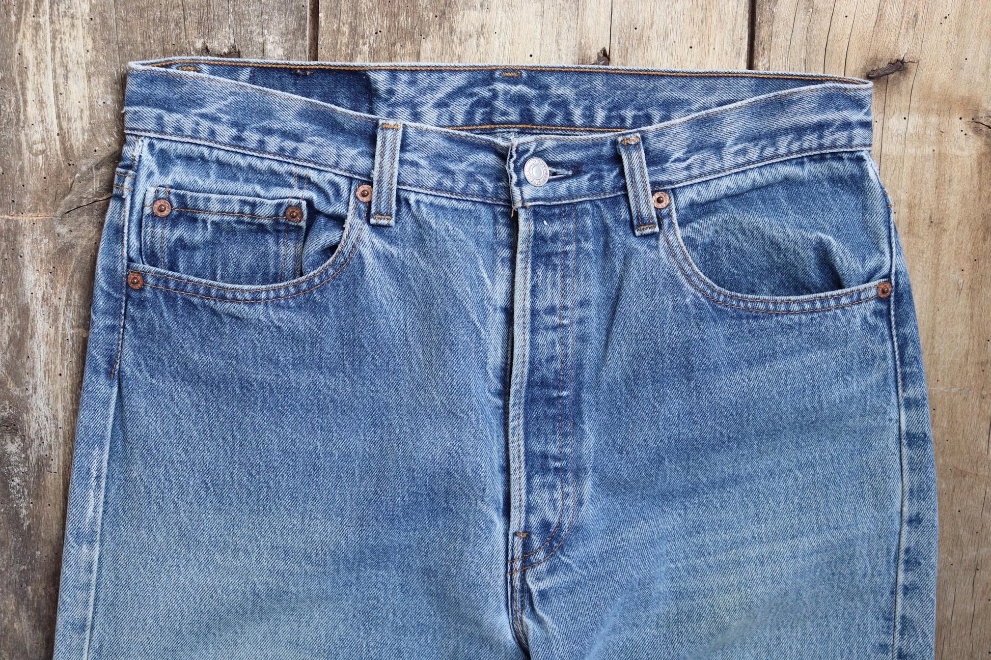 Vintage 1990s Levis 501 denim jeans - made in USA - small e red tab - 32” x 33”