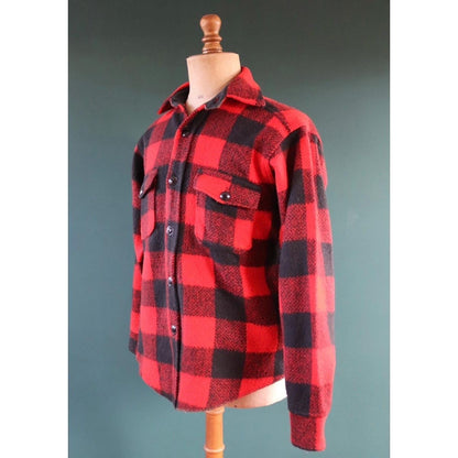 Vintage 1980s Melton wool workwear shirt - buffalo plaid - 46" chest