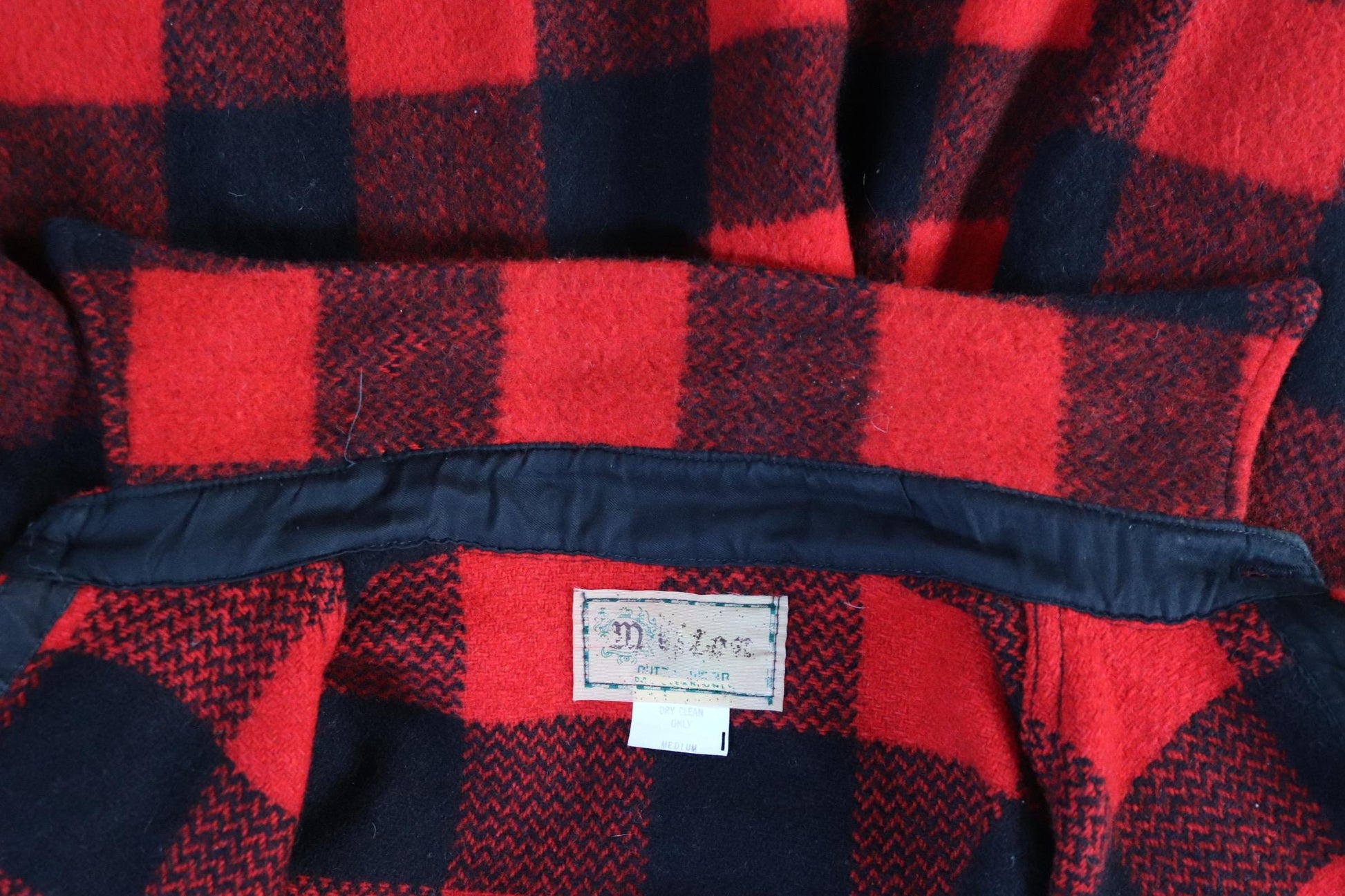 Vintage 1980s Melton wool workwear shirt - buffalo plaid - 46" chest