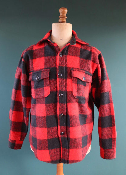 Vintage 1980s Melton wool workwear shirt - buffalo plaid - 46" chest