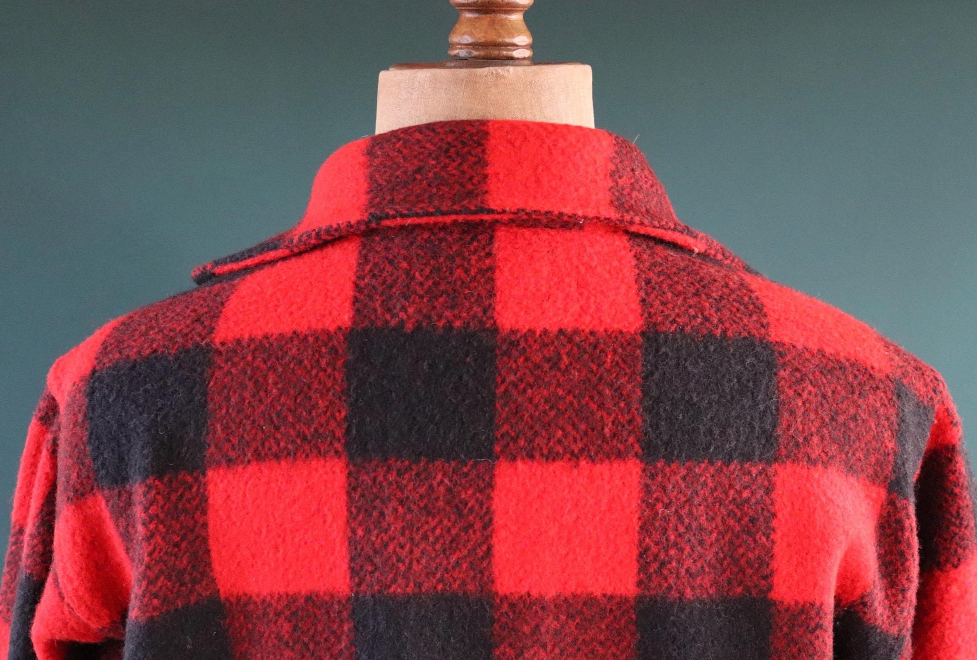 Vintage 1980s Melton wool workwear shirt - buffalo plaid - 46" chest