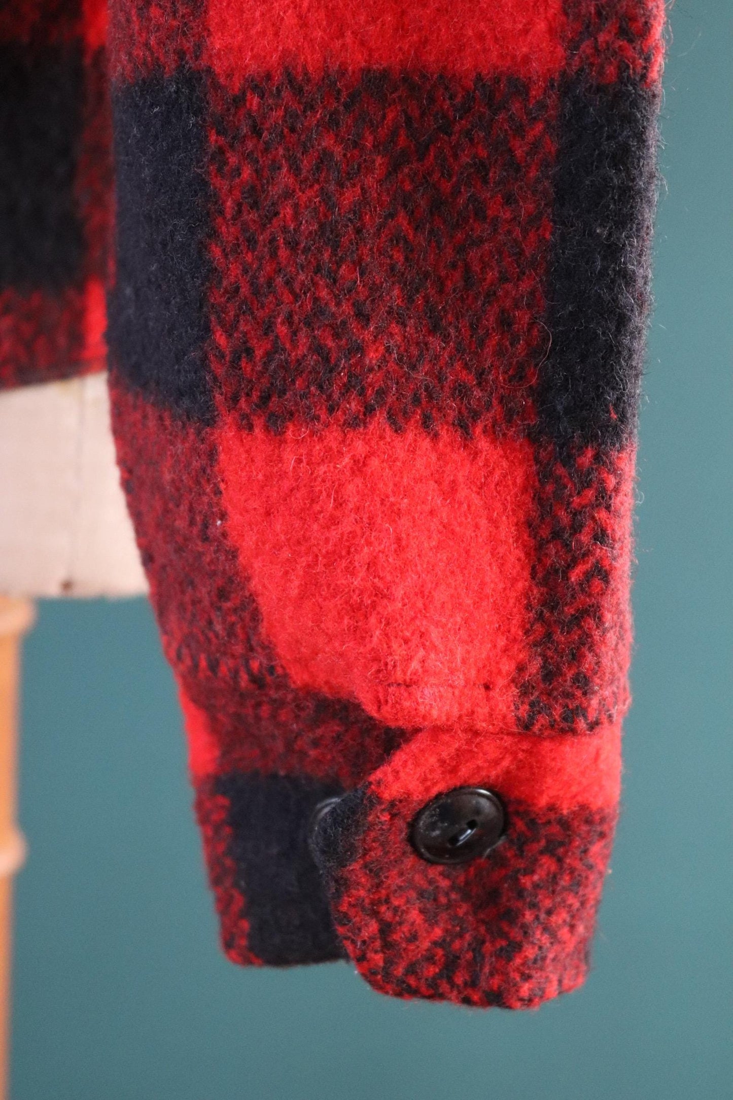 Vintage 1980s Melton wool workwear shirt - buffalo plaid - 46" chest