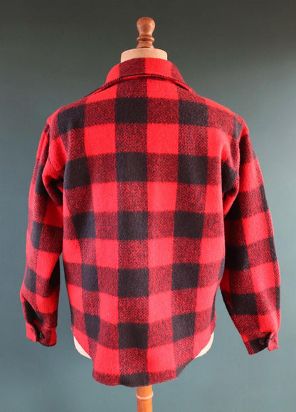 Vintage 1980s Melton wool workwear shirt - buffalo plaid - 46" chest