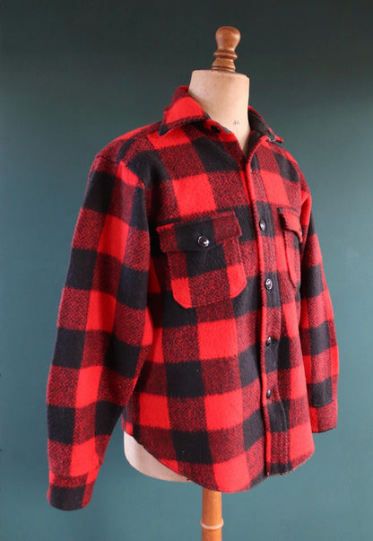Vintage 1980s Melton wool workwear shirt - buffalo plaid - 46" chest