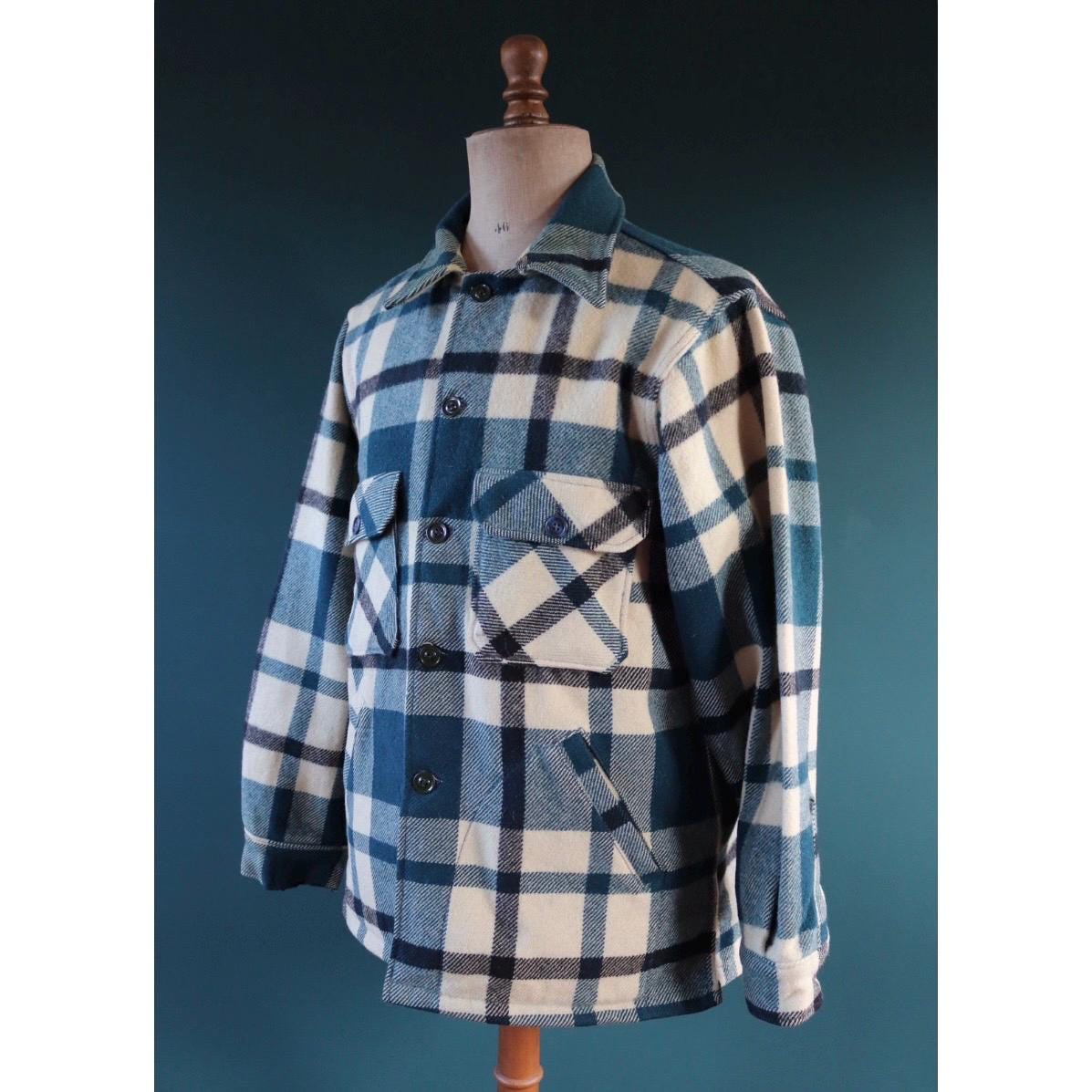 Vintage 1970s Woolrich wool camp shirt - plaid workwear camp jacket - checked CPO - 47” chest