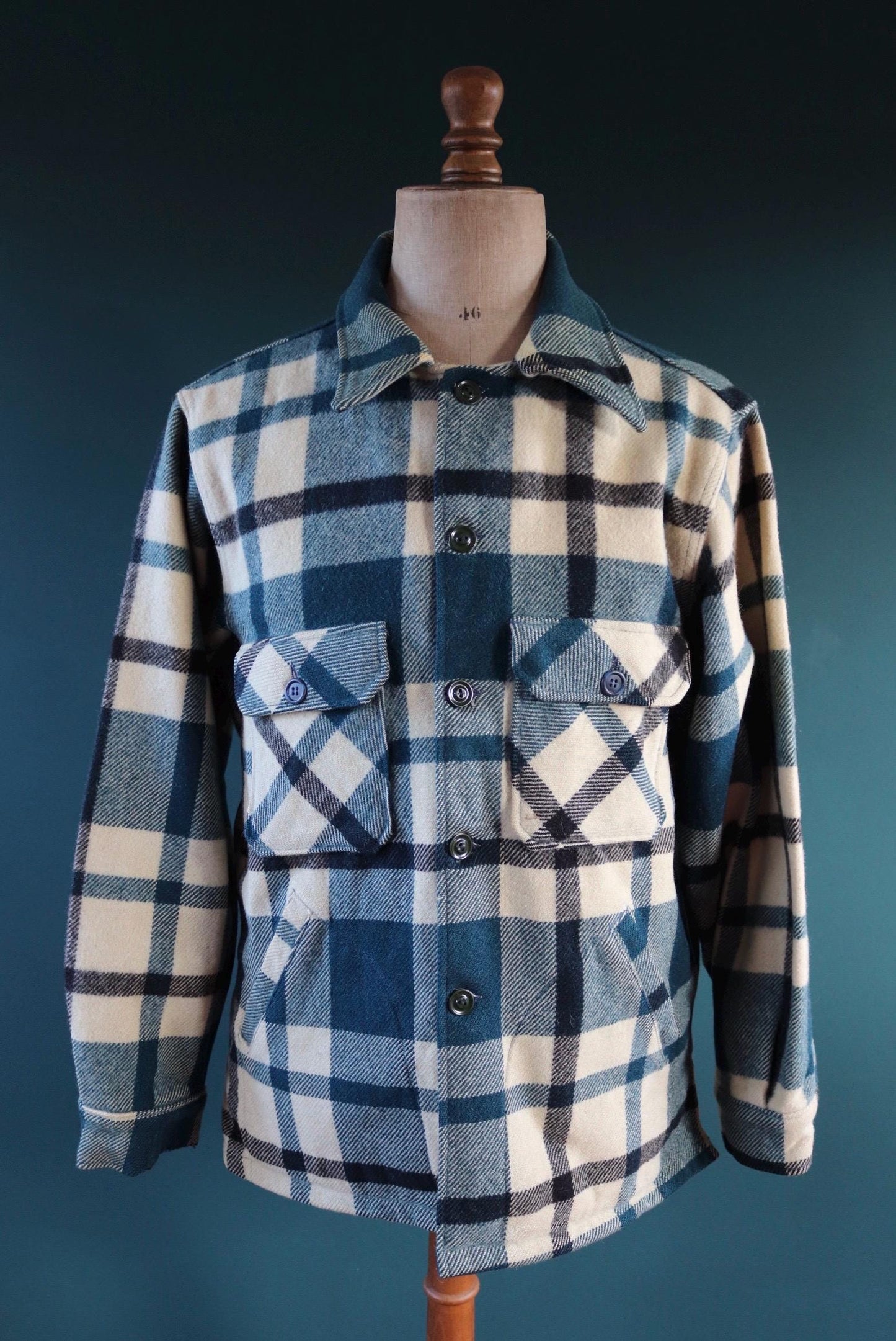 Vintage 1970s Woolrich wool camp shirt - plaid workwear camp jacket - checked CPO - 47” chest