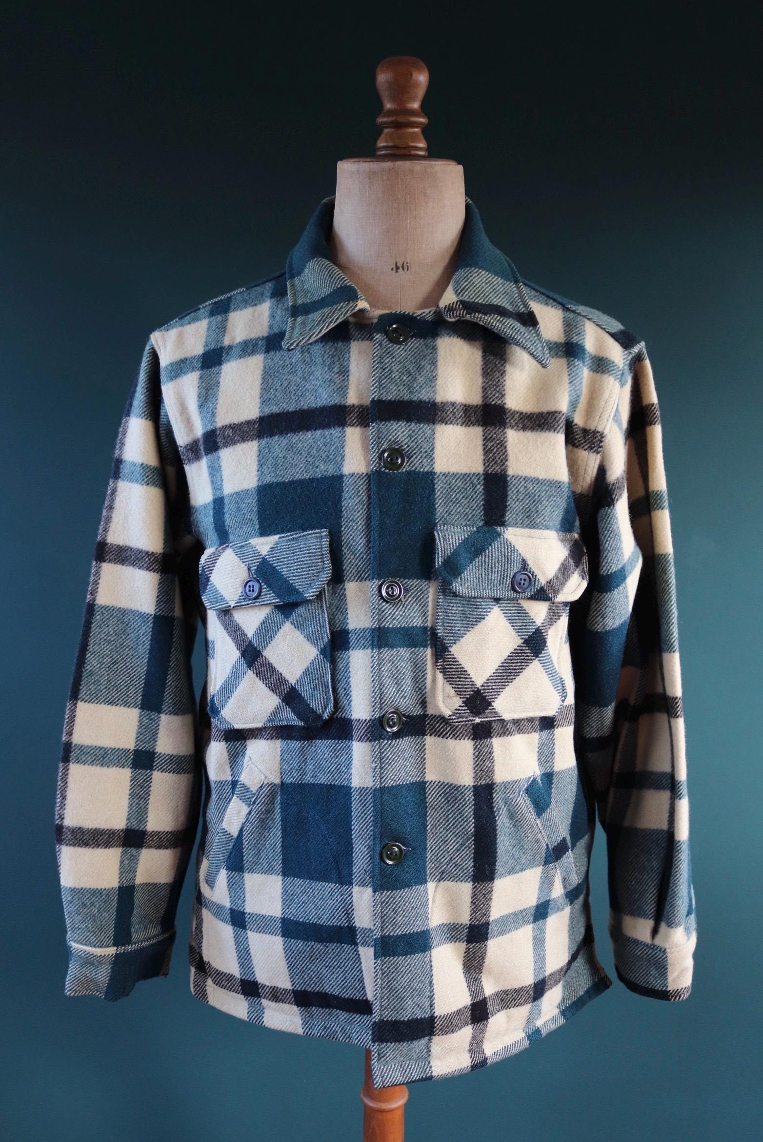 Vintage 1970s Woolrich wool camp shirt - plaid workwear camp jacket - checked CPO - 47” chest