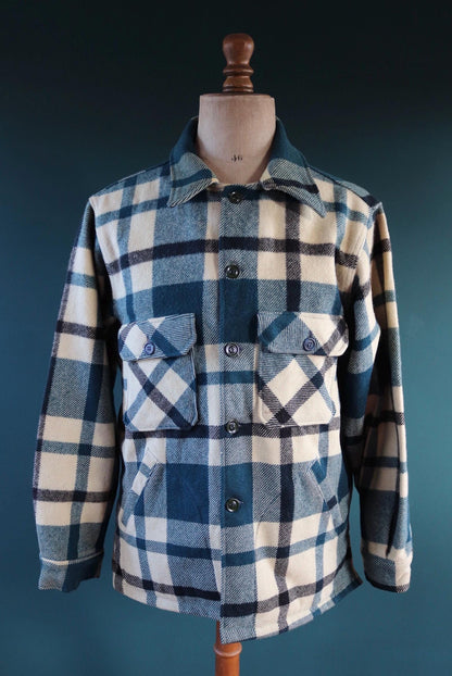 Vintage 1970s Woolrich wool camp shirt - plaid workwear camp jacket - checked CPO - 47” chest