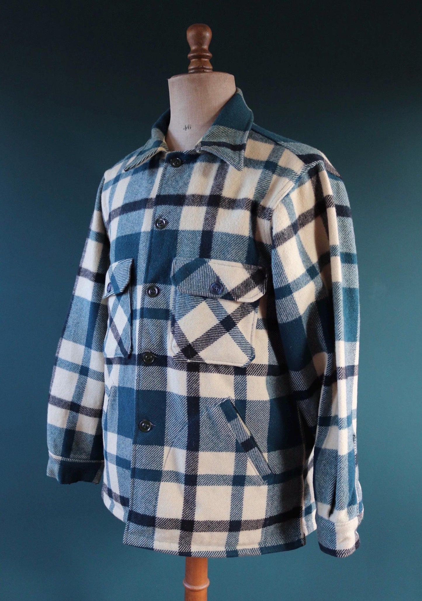 Vintage 1970s Woolrich wool camp shirt - plaid workwear camp jacket - checked CPO - 47” chest