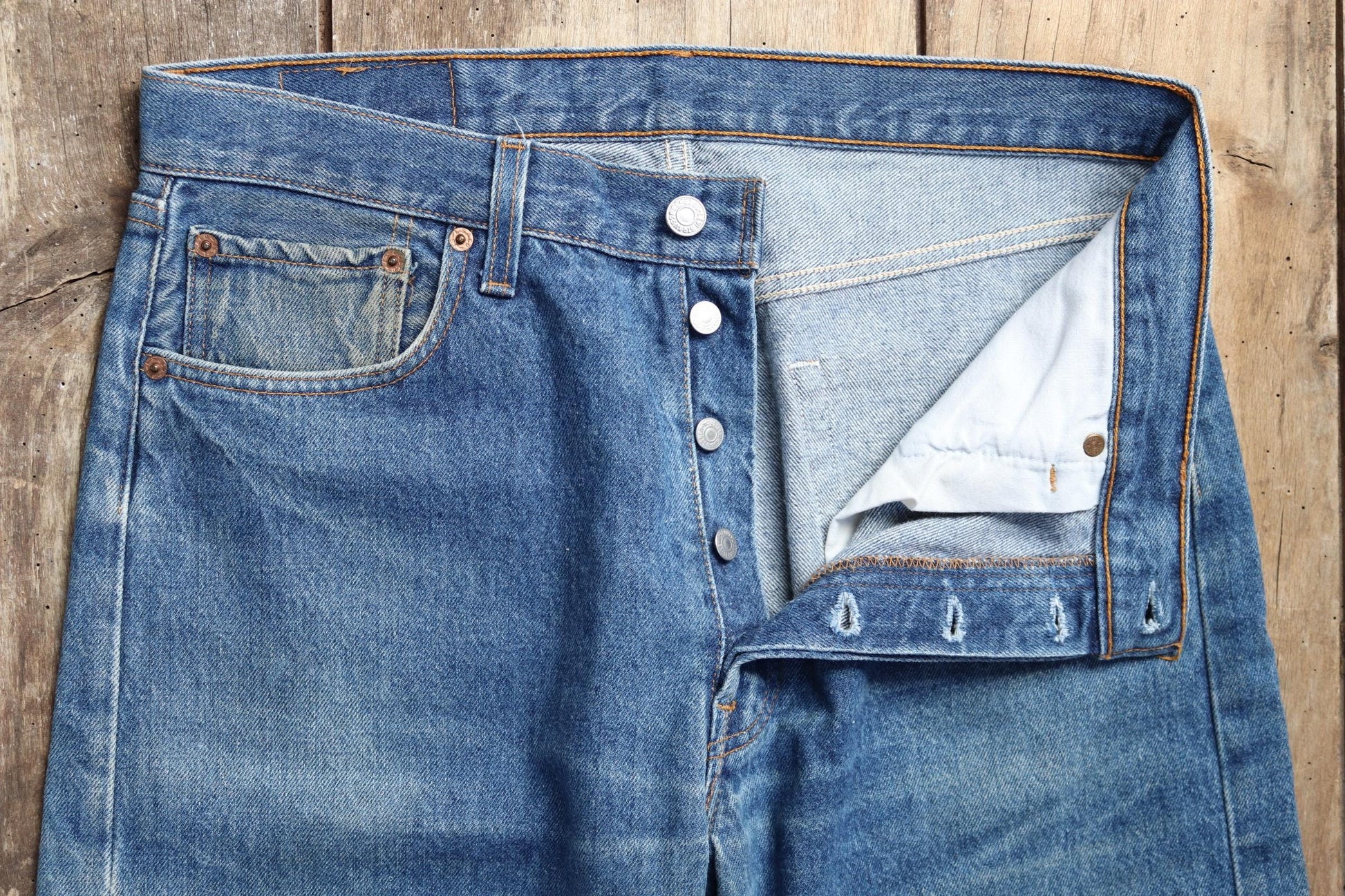 Vintage 1990s Levis 501 denim jeans - made in USA - small e red tab - 33” x 32”