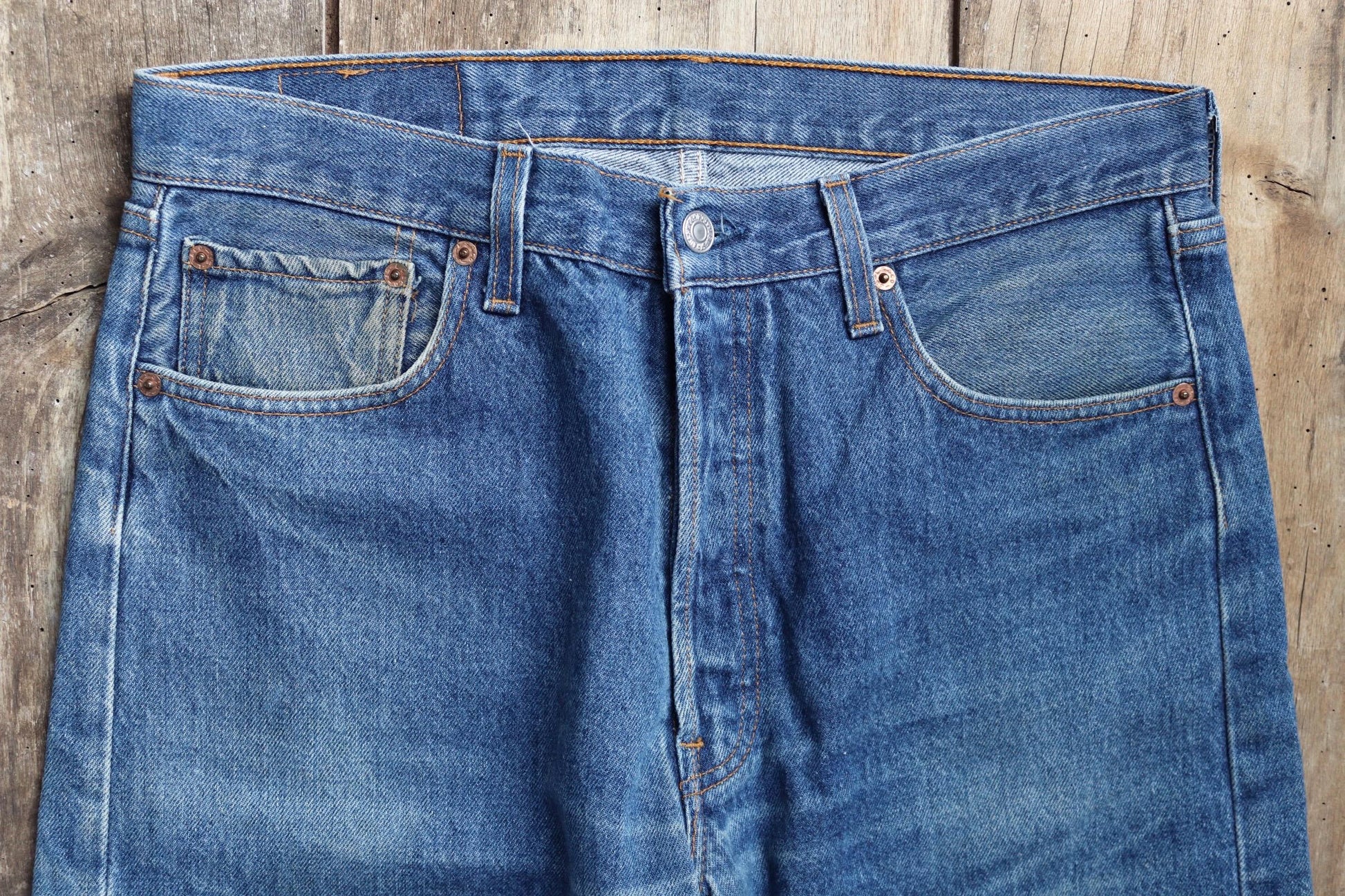 Vintage 1990s Levis 501 denim jeans - made in USA - small e red tab - 33” x 32”