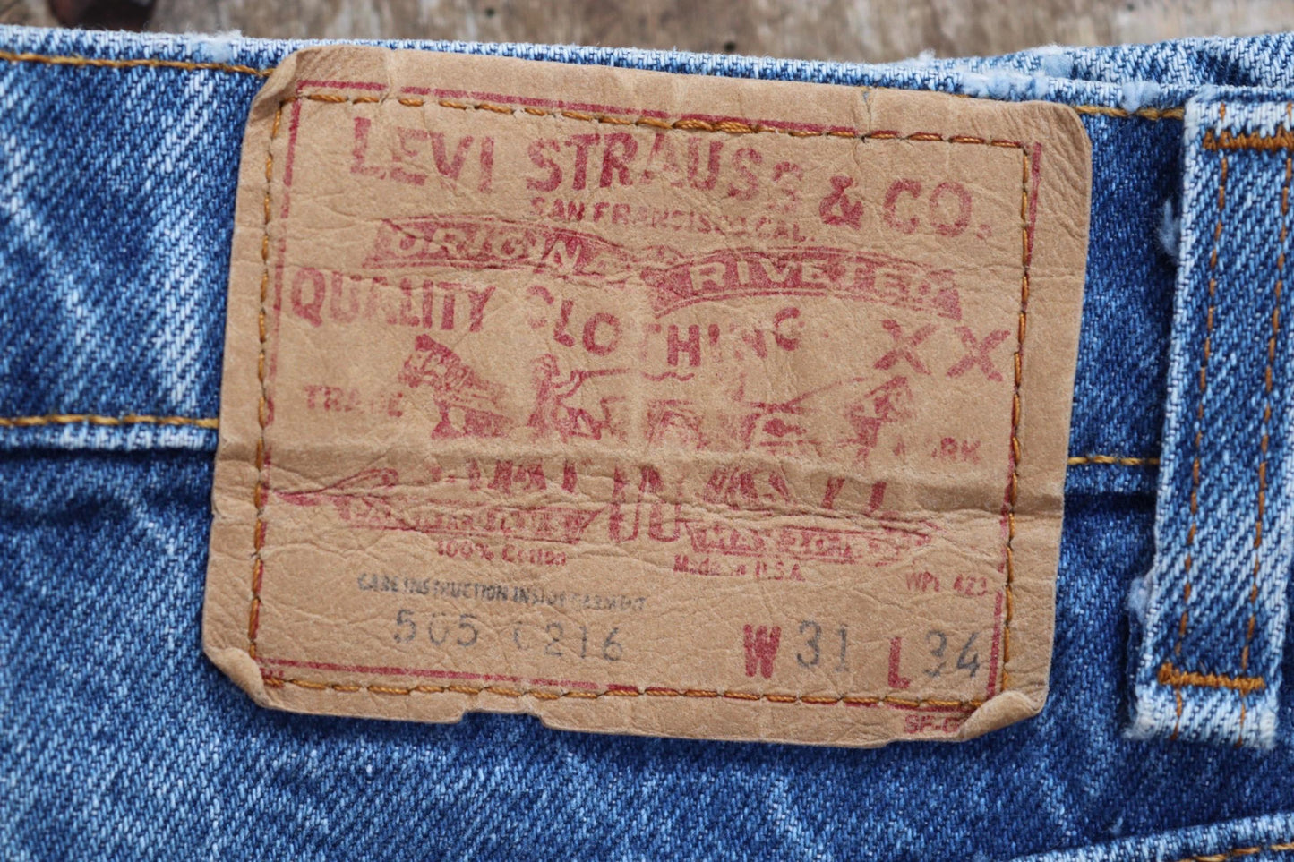 Vintage 1980s Levis 505 denim jeans - made in USA - small e red tab - 30” x 31”