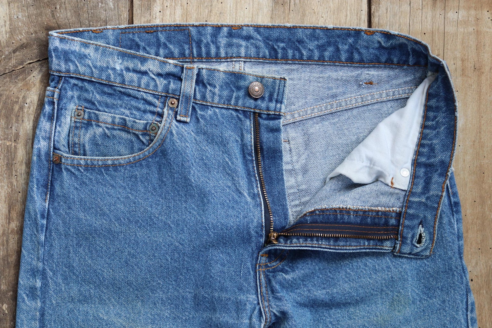 Vintage 1980s Levis 505 denim jeans - made in USA - small e red tab - 30” x 31”