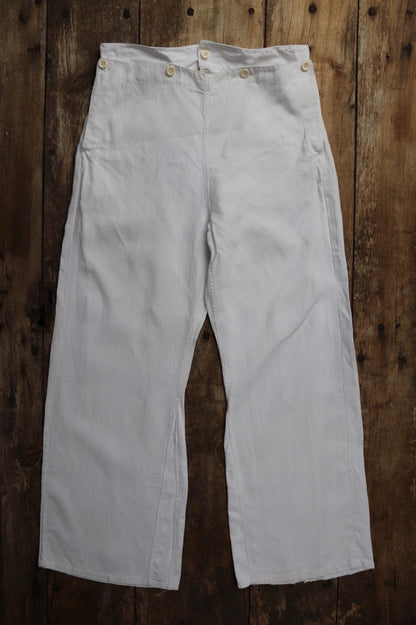 Vintage 1930s French white linen flares - Marine Nationale trousers - military pants - bell bottoms - 33” x 29”