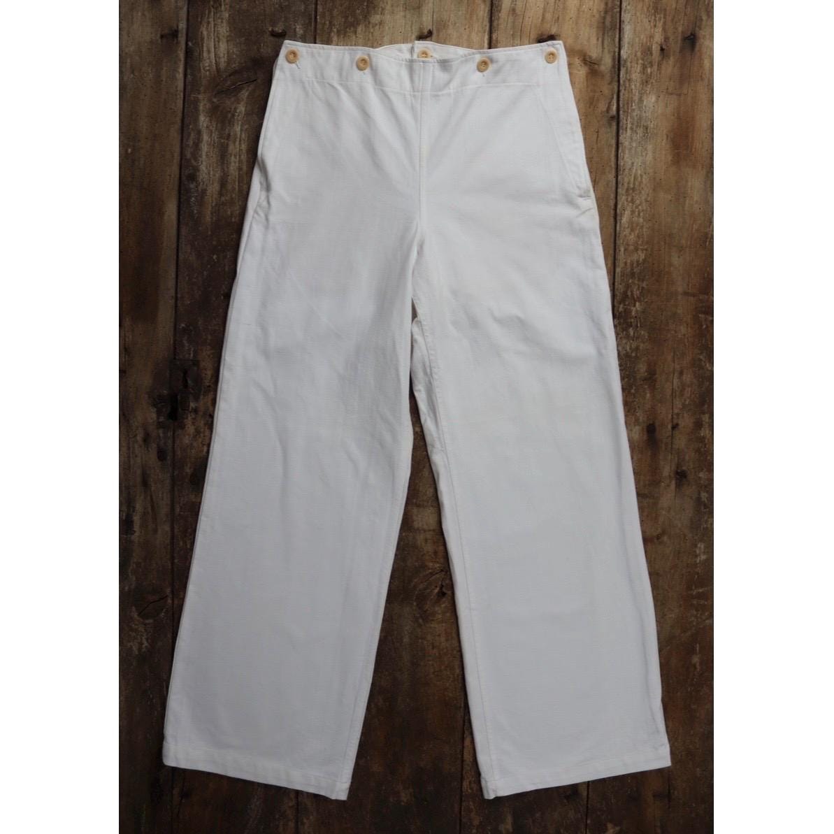 Vintage 1950s French white cotton flares - Marine Nationale trousers - military pants - bell bottoms - 30” x 31”