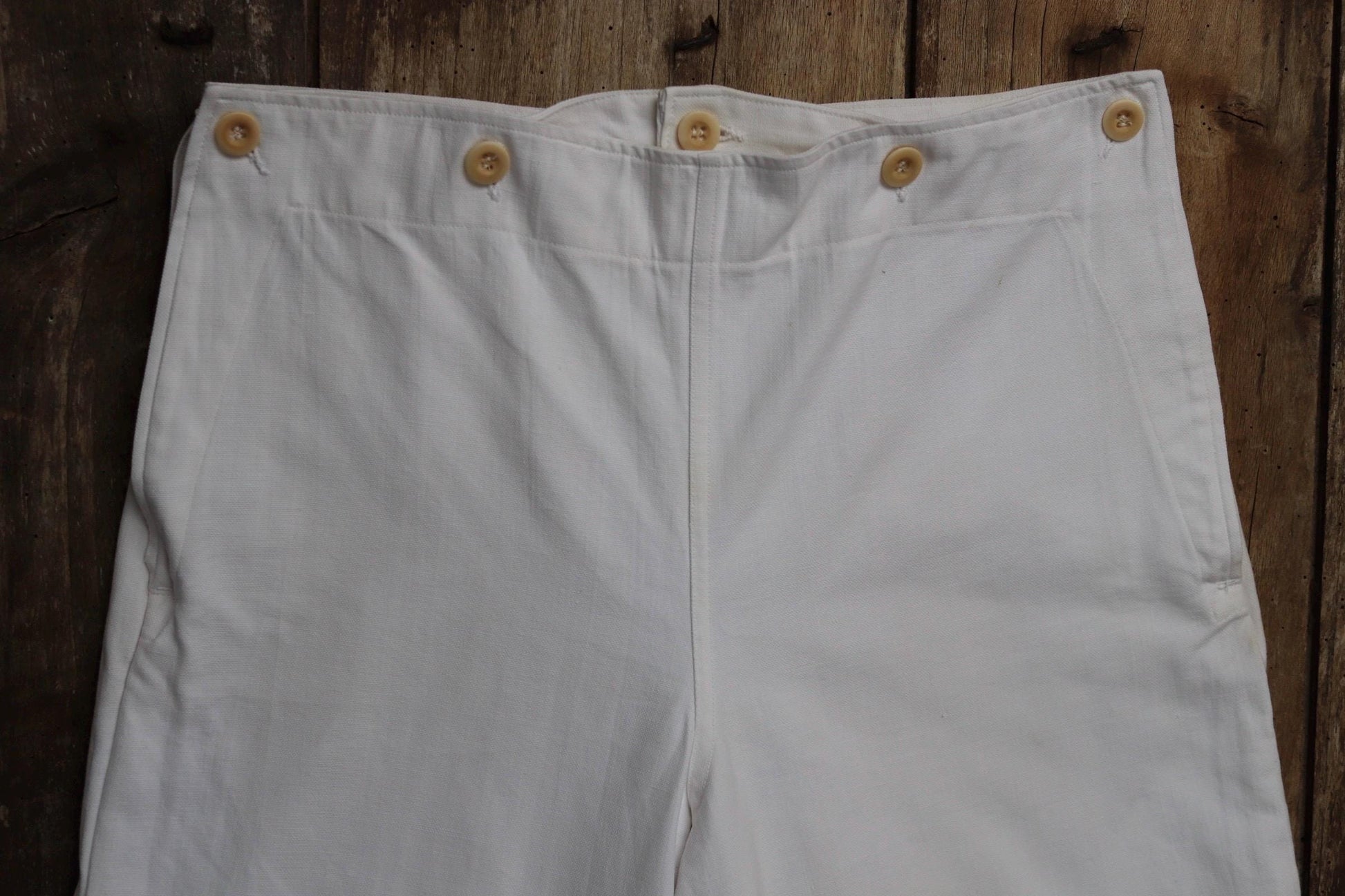 Vintage 1950s French white cotton flares - Marine Nationale trousers - military pants - bell bottoms - 30” x 31”