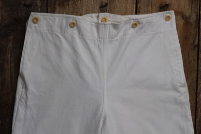 Vintage 1950s French white cotton flares - Marine Nationale trousers - military pants - bell bottoms - 30” x 31”
