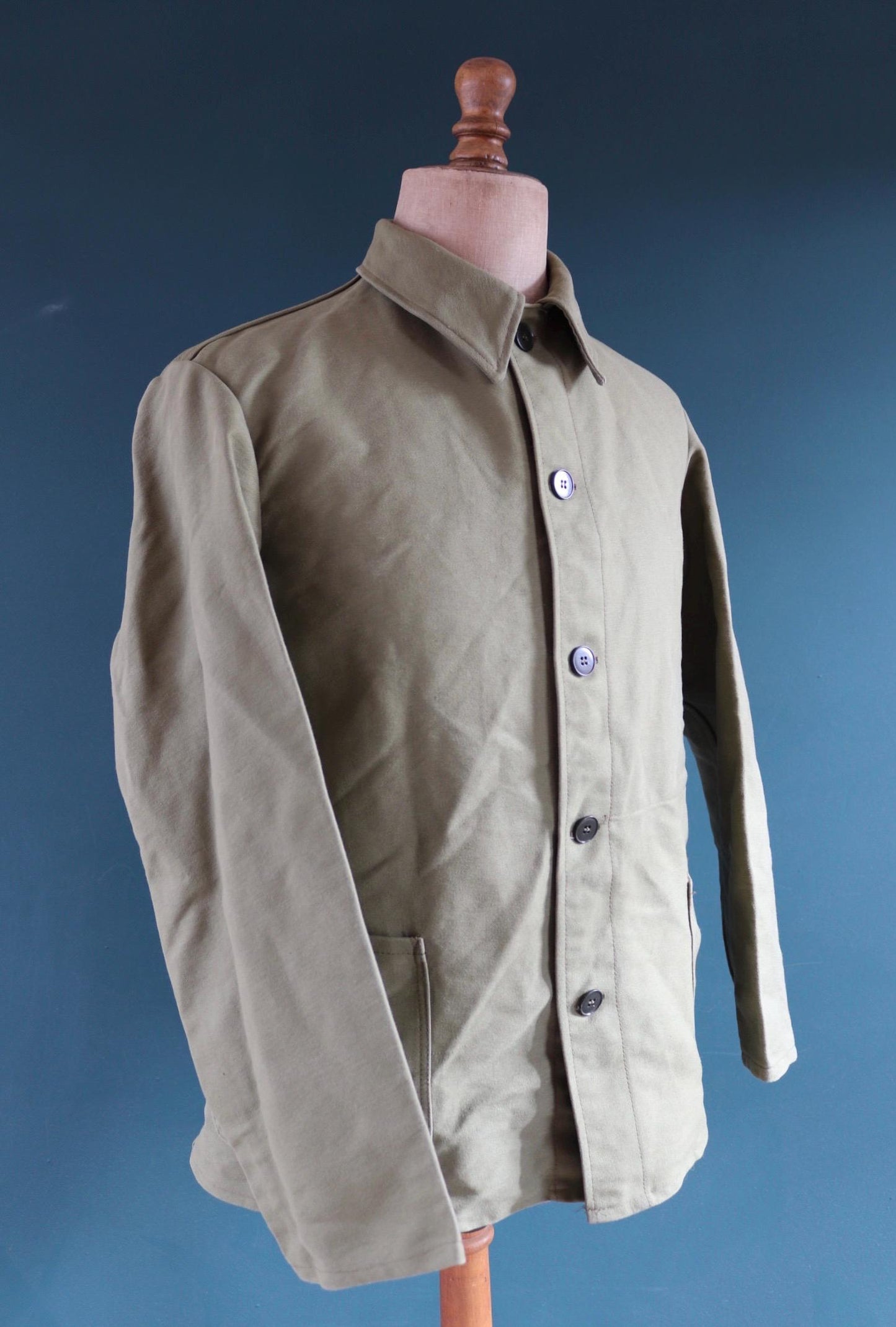 Vintage 1980s green moleskin workwear jacket - chore coat - 44" chest