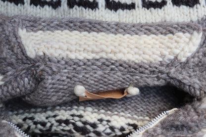 Vintage 1980s Cowichan wool cardigan - hand knitted - chunky winter sweater - 41" chest