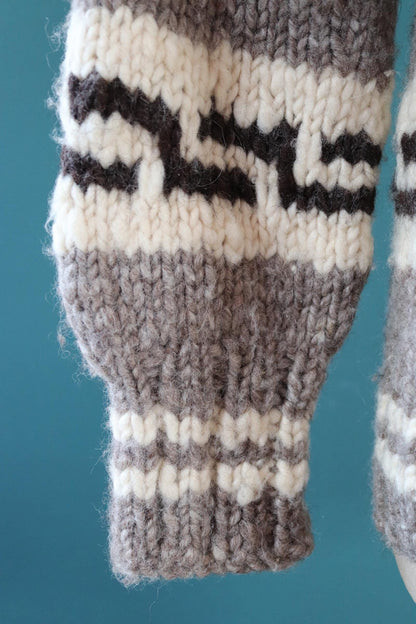 Vintage 1980s Cowichan wool cardigan - hand knitted - chunky winter sweater - 41" chest