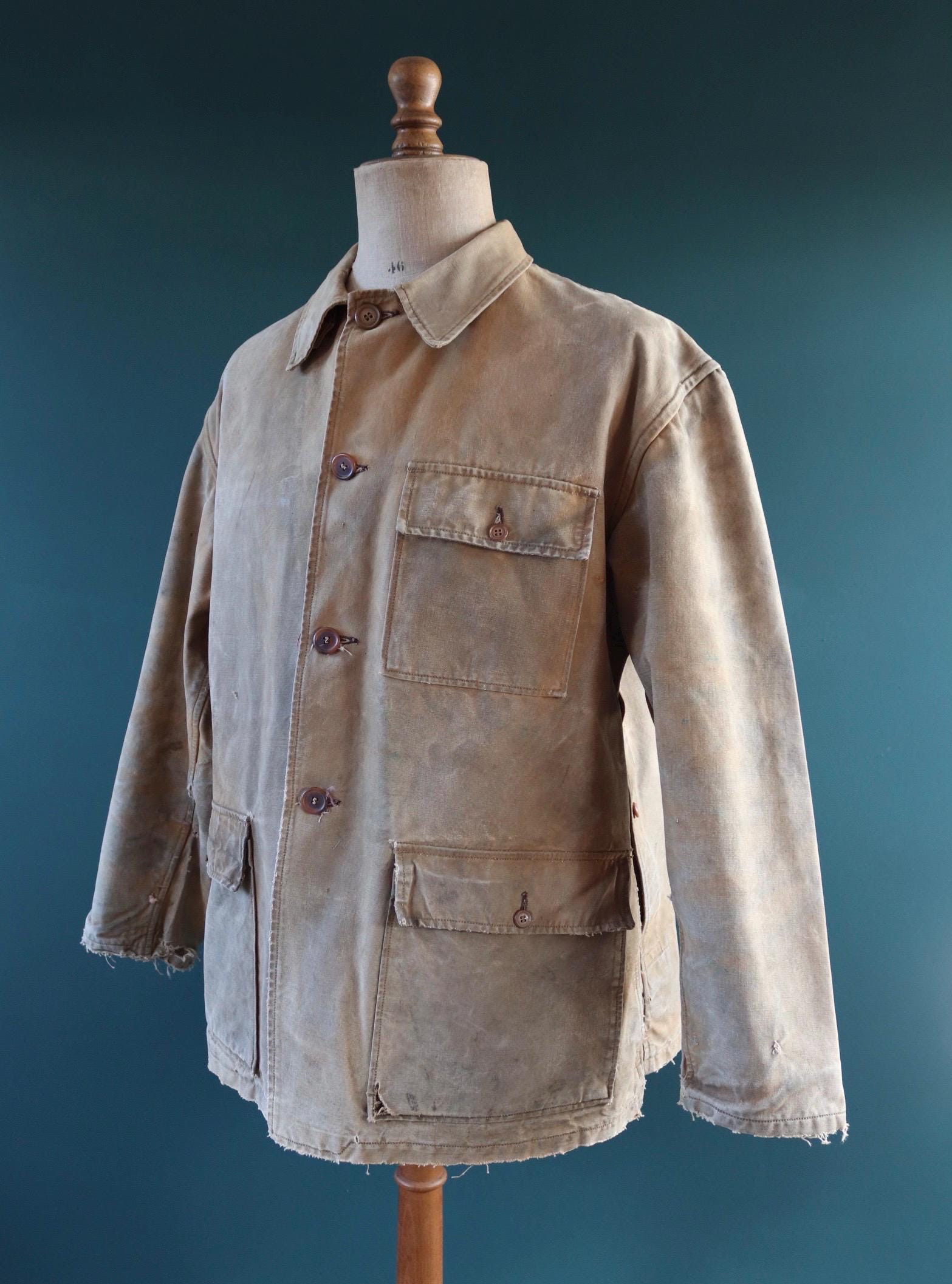 Vintage 1940s French canvas workwear jacket - chore coat - 49” chest