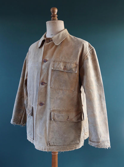 Vintage 1940s French canvas workwear jacket - chore coat - 49” chest