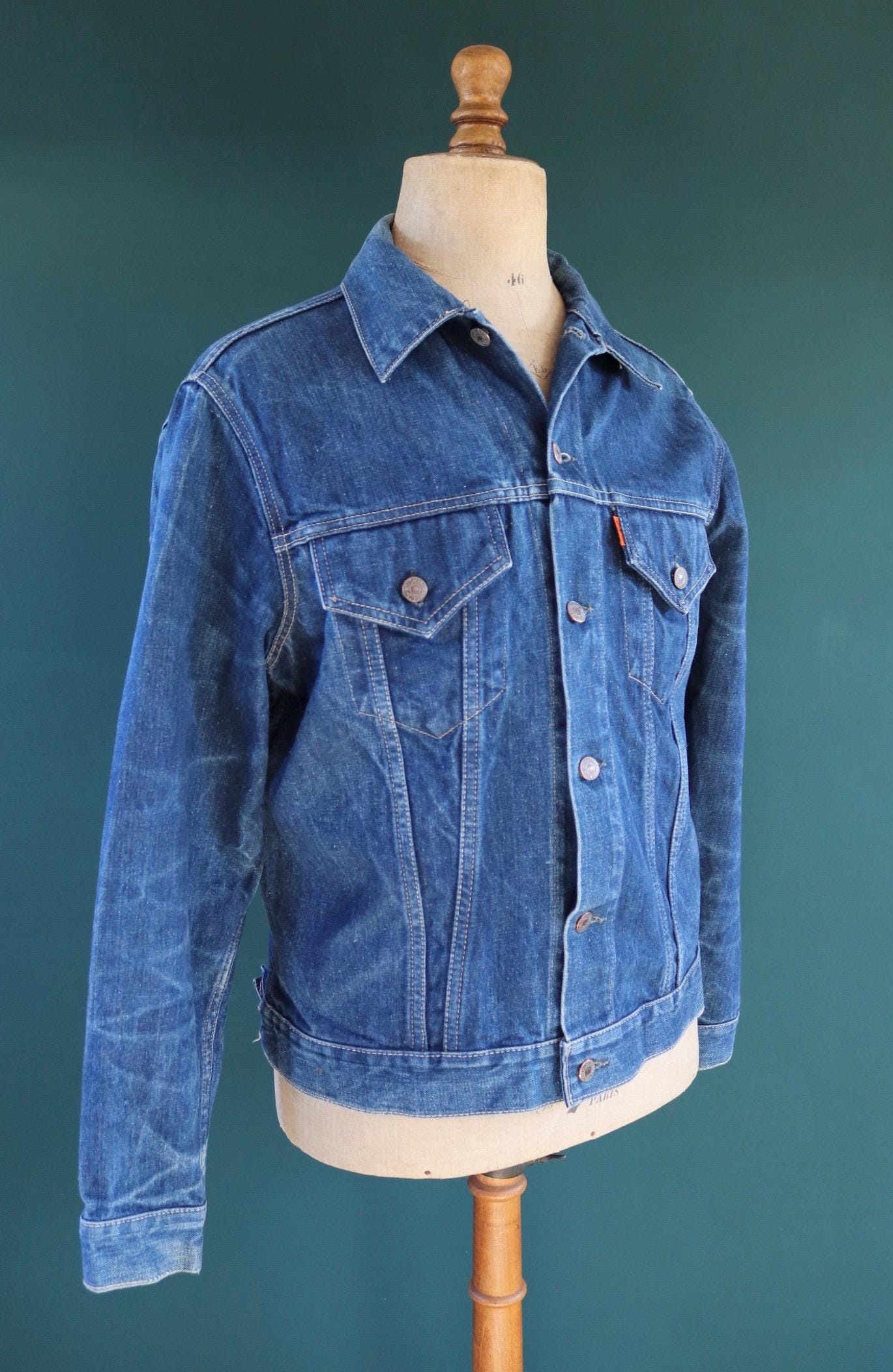 Vintage 1970s Levis big E denim jacket - orange tab - type 3 - trucker workwear - 44” chest
