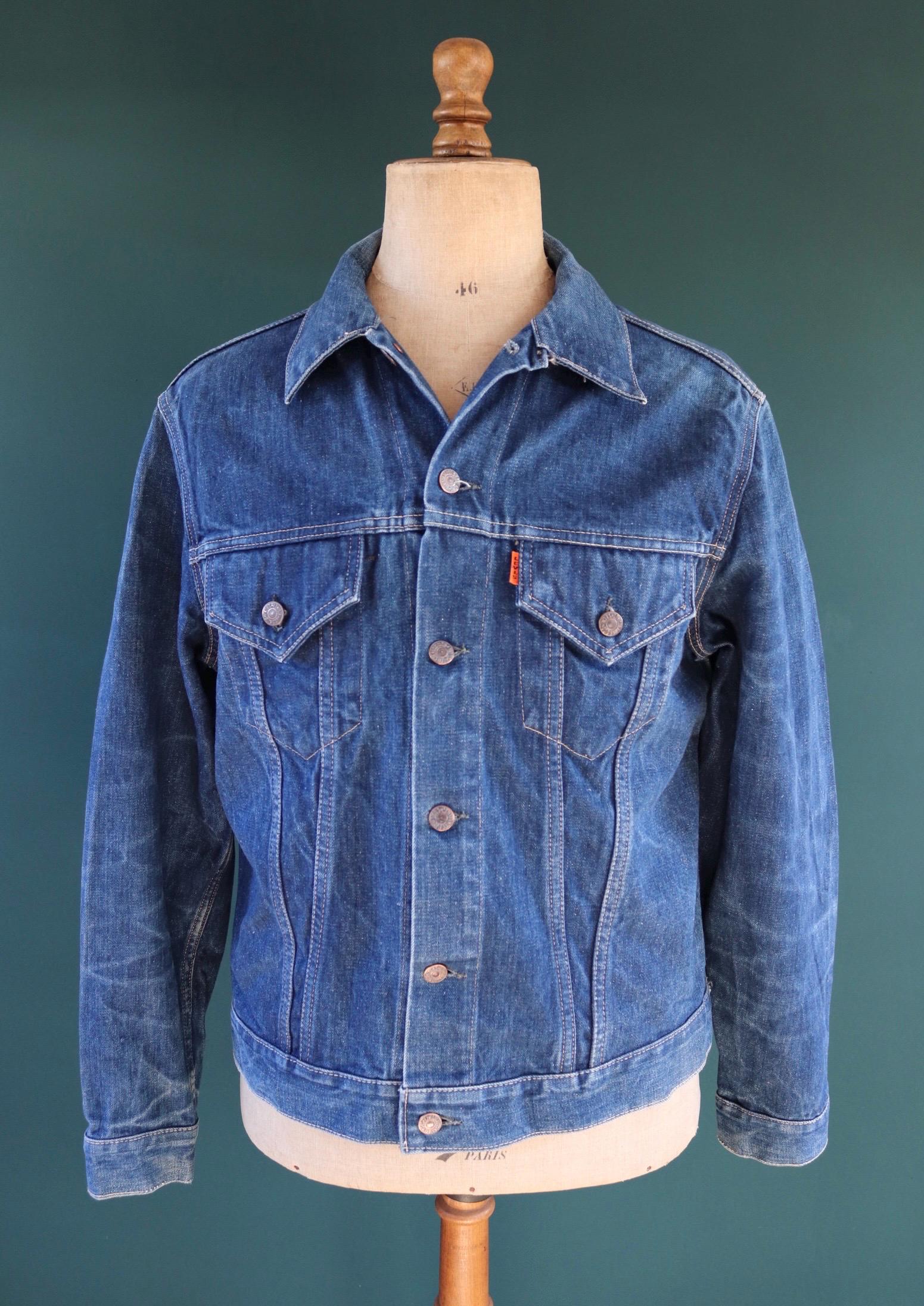 Vintage 1970s Levis big E denim jacket - orange tab - type 3 - trucker workwear - 44” chest
