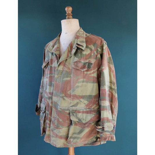 Vintage 1960s French lizard camo jacket - herringbone cotton - military workwear - 50" chest