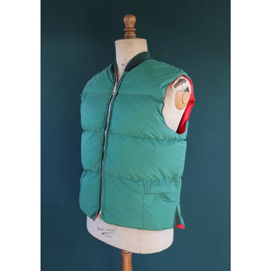 Vintage 1980s down vest - green puffer gilet - insulated waistcoat - 42" chest