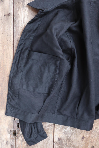 Vintage black moleskin cyclist jacket - 1940s French workwear coat - 40" chest