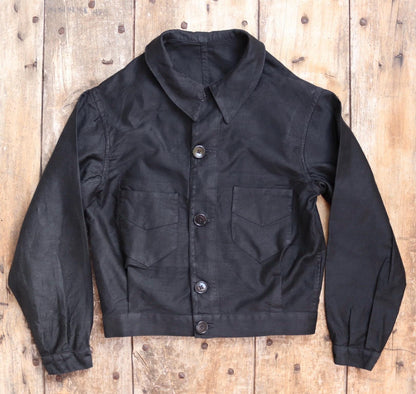 Vintage black moleskin cyclist jacket - 1940s French workwear coat - 40" chest