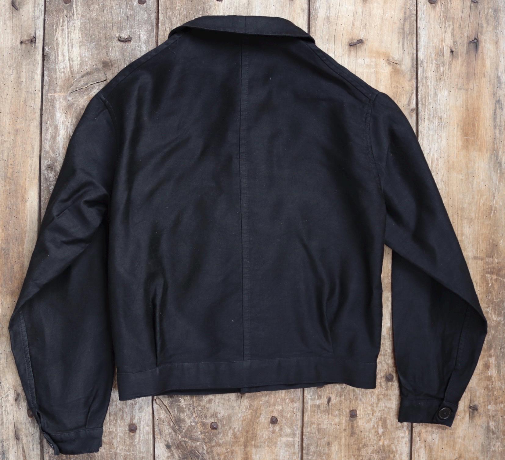 Vintage black moleskin cyclist jacket - 1940s French workwear coat - 40" chest