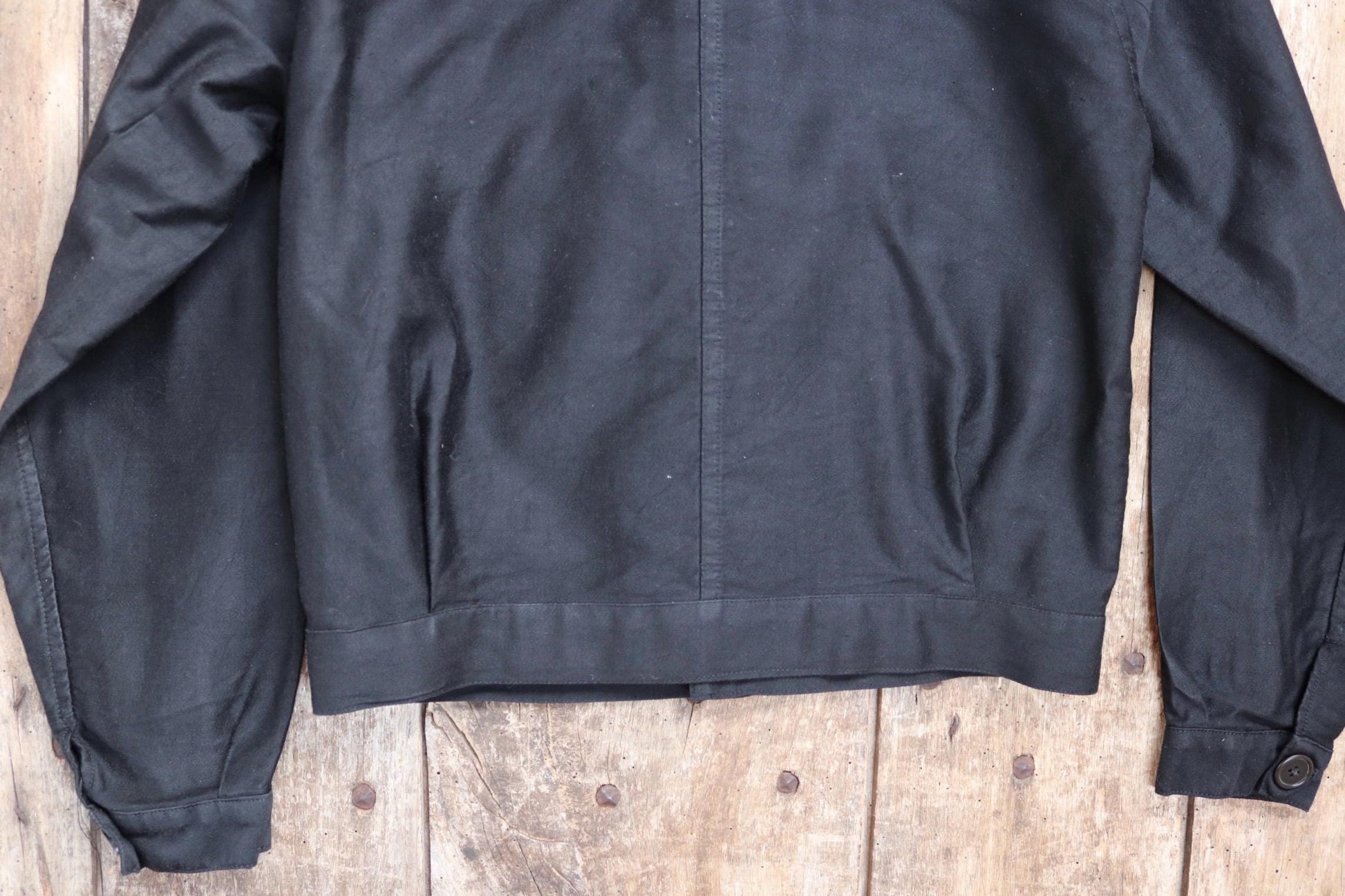 Vintage black moleskin cyclist jacket - 1940s French workwear coat - 40" chest