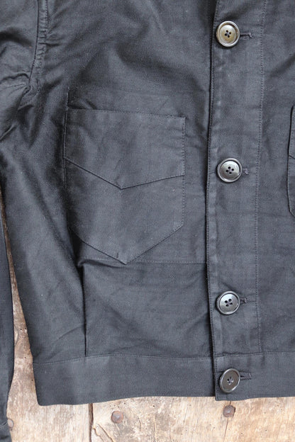 Vintage black moleskin cyclist jacket - 1940s French workwear coat - 40" chest