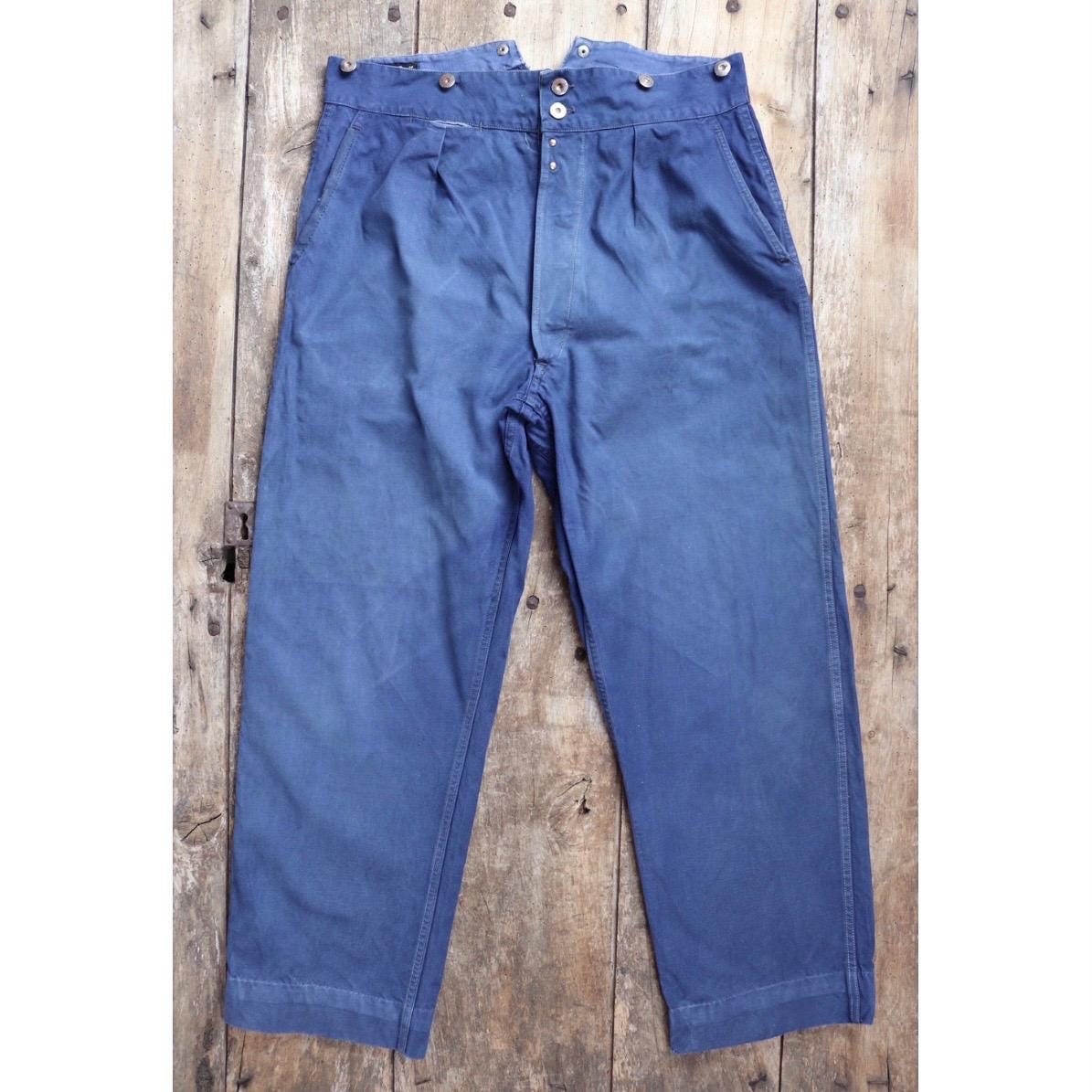 Vintage French workwear trousers - buckle back chore pants - 35" x 29"