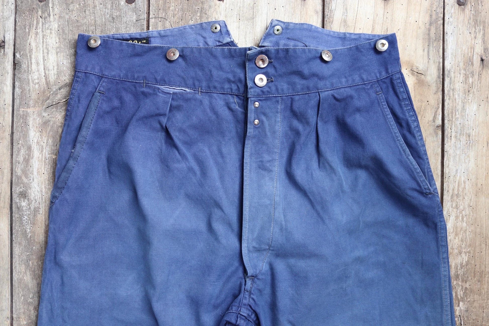 Vintage French workwear trousers - buckle back chore pants - 35" x 29"