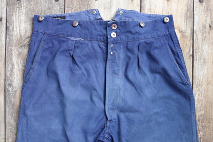 Vintage French workwear trousers - buckle back chore pants - 35" x 29"