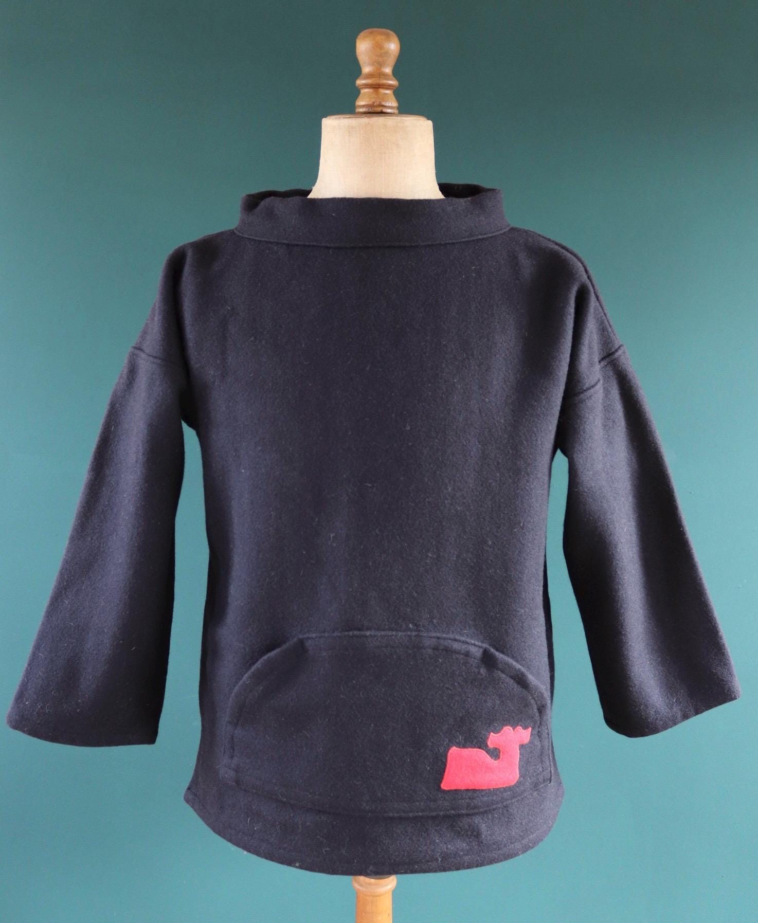 Vintage 1990s sailing smock - blue wool beach shirt - made in Canada - 45" chest