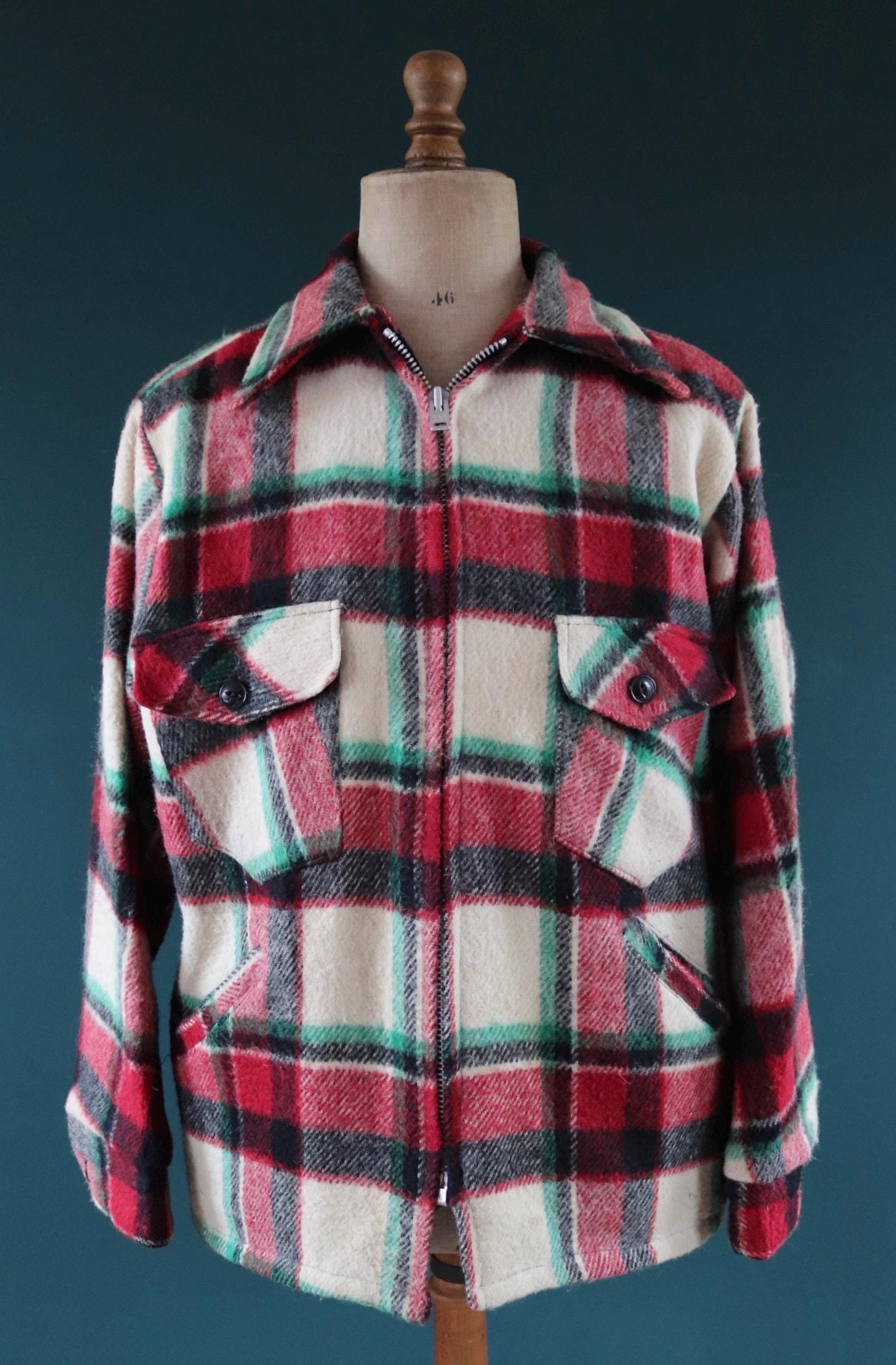 Vintage 1970s plaid workwear jacket - checked chore coat - 47” chest