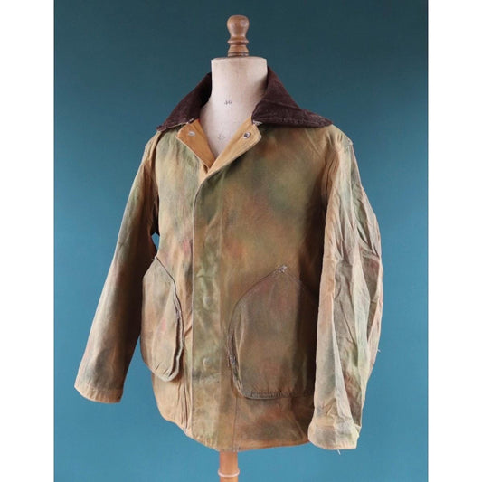Vintage 1980s hand painted camouflage hunting jacket - tine cloth workwear - 51" chest