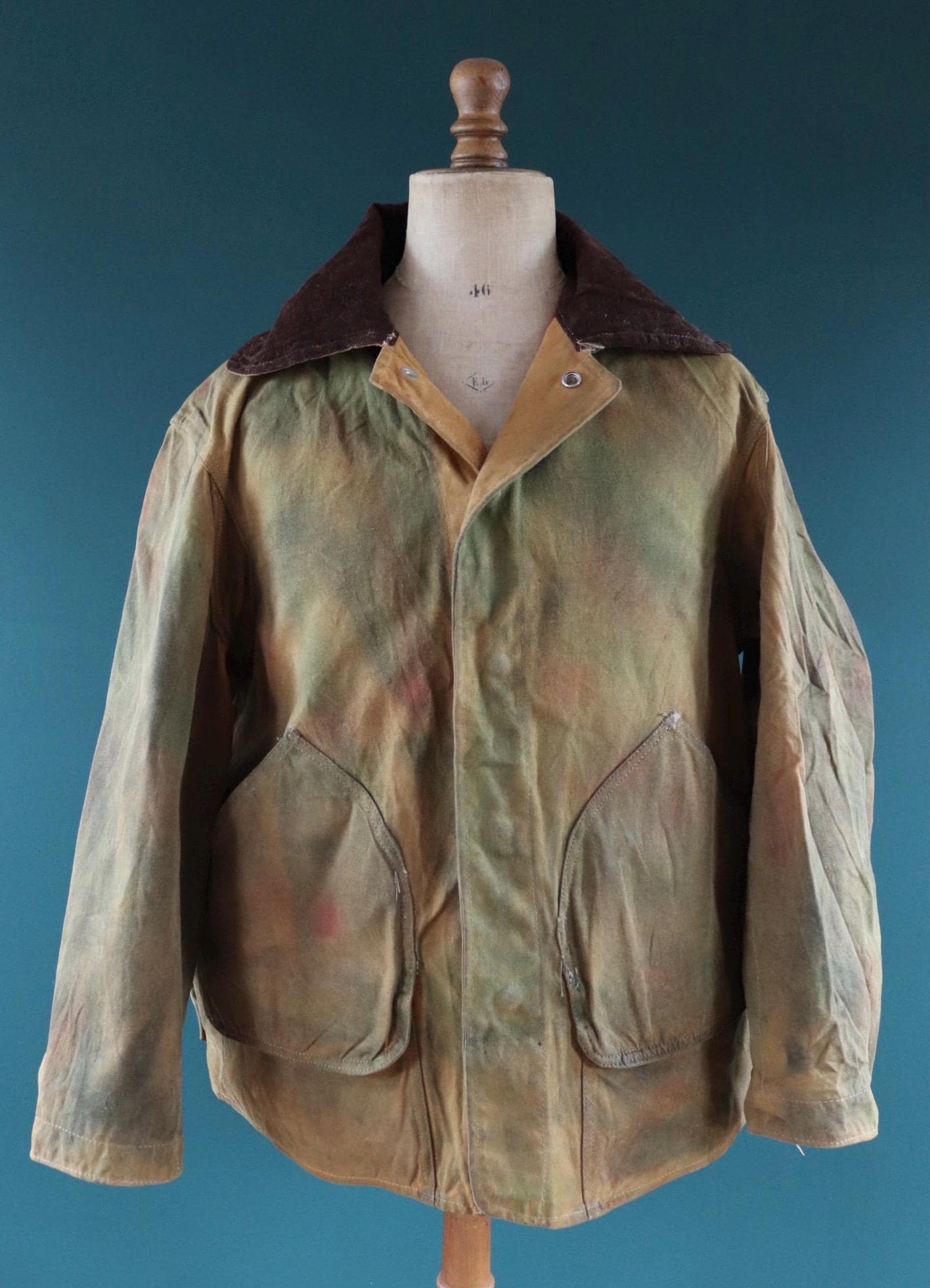 Vintage 1980s hand painted camouflage hunting jacket - tine cloth workwear - 51" chest