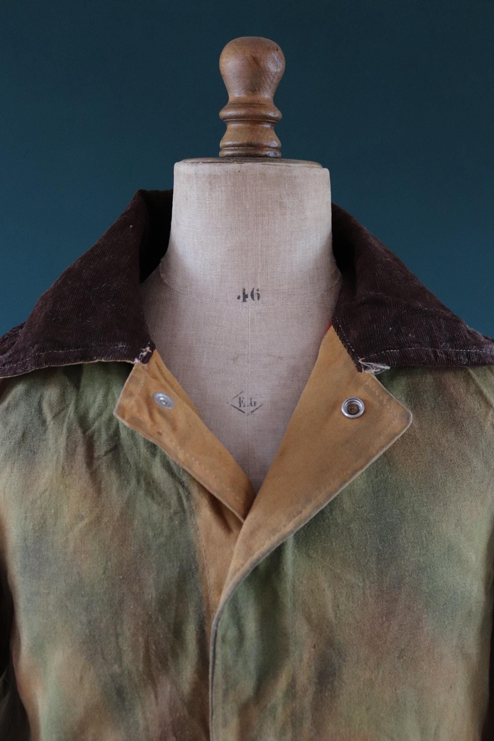 Vintage 1980s hand painted camouflage hunting jacket - tine cloth workwear - 51" chest