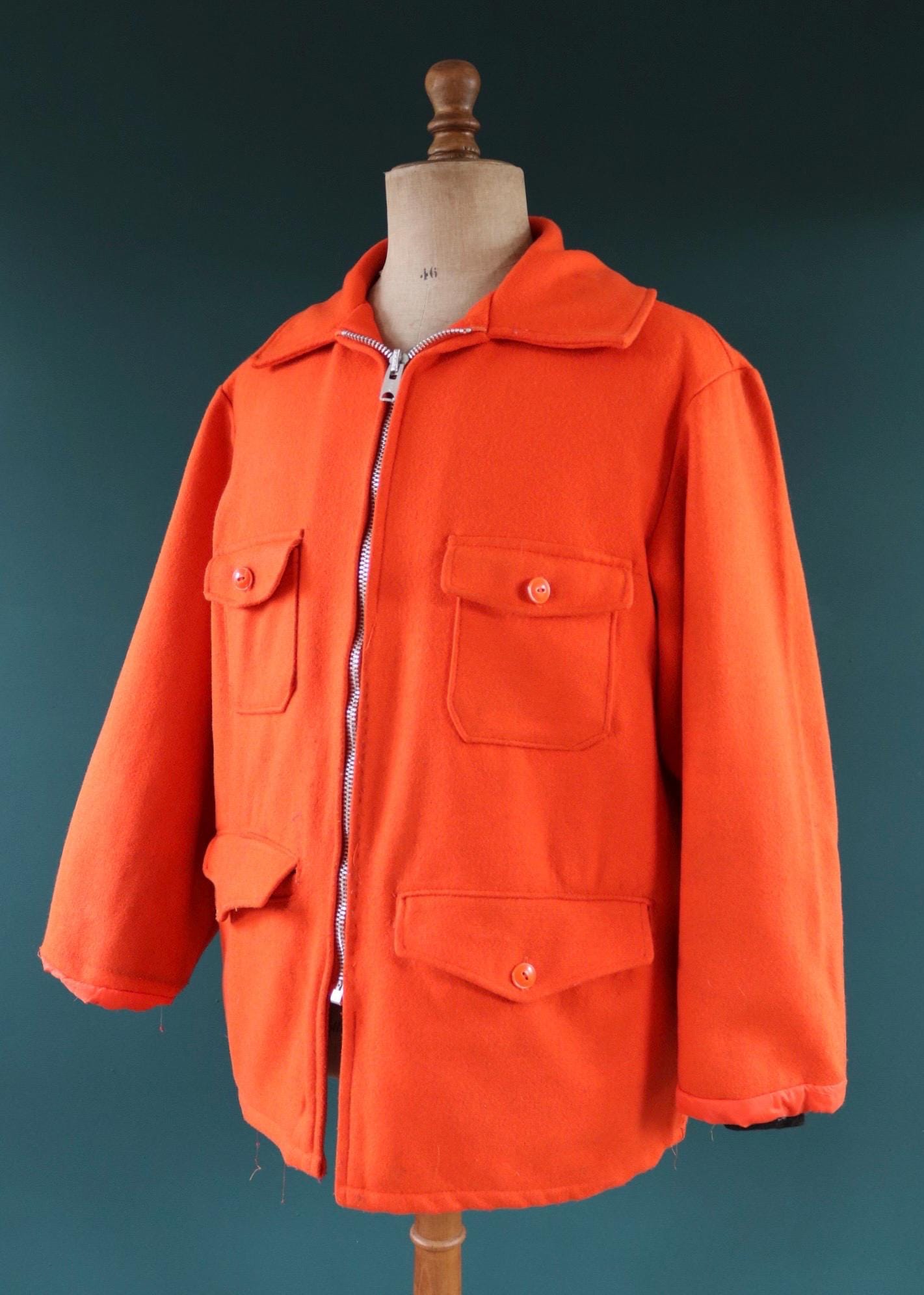 Vintage 1970s orange wool mackinaw - workwear jacket - 50” chest