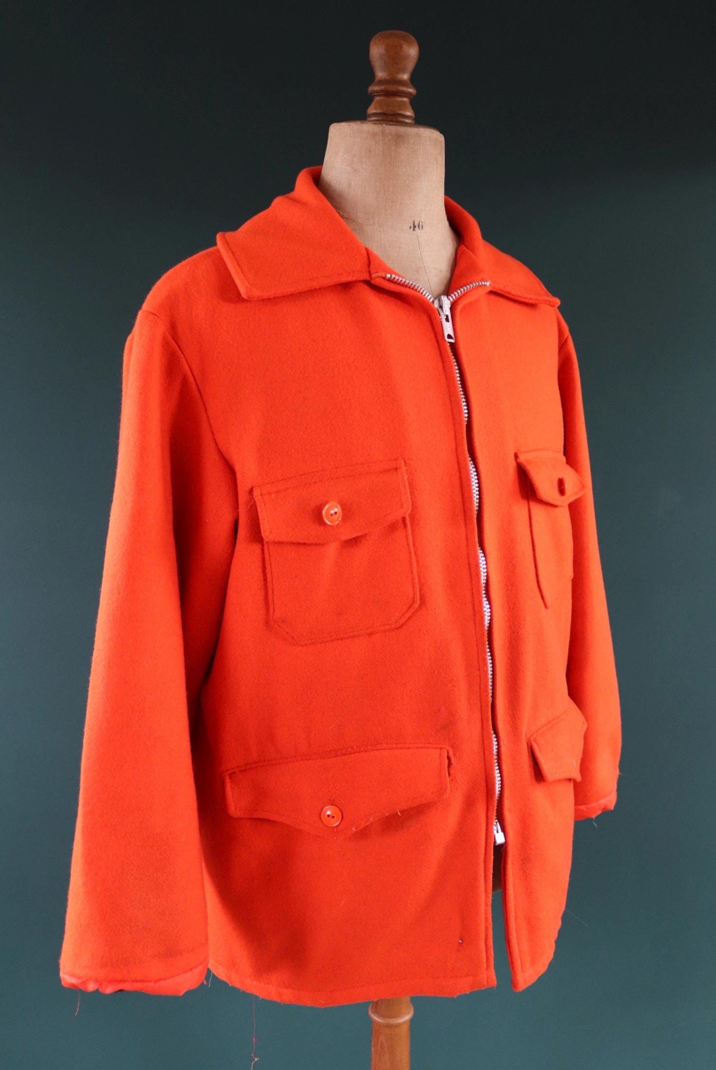 Vintage 1970s orange wool mackinaw - workwear jacket - 50” chest