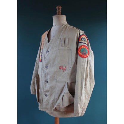 Vintage 1950s shooting jacket - rifle club chain stitch patches - 50” chest