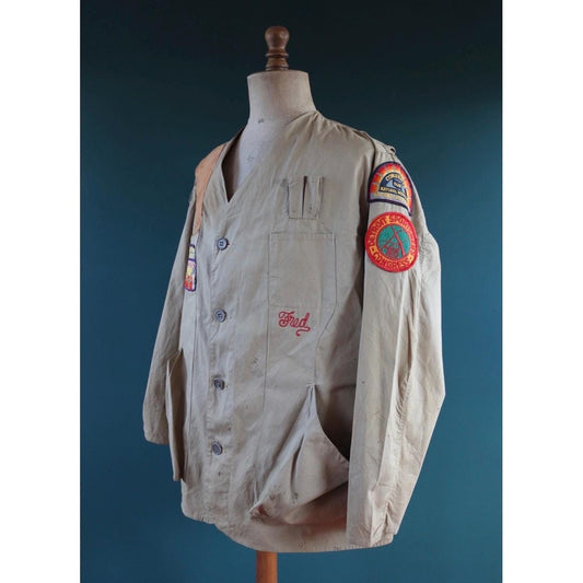 Vintage 1950s shooting jacket - rifle club chain stitch patches - 50” chest