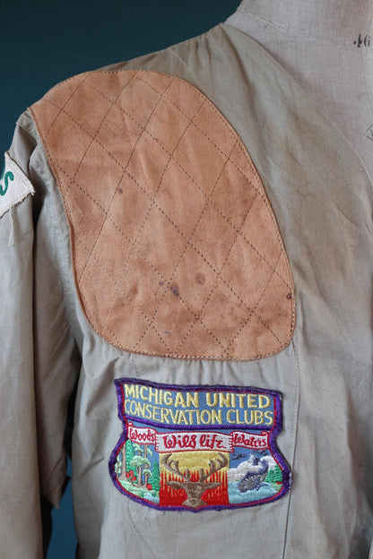 Vintage 1950s shooting jacket - rifle club chain stitch patches - 50” chest